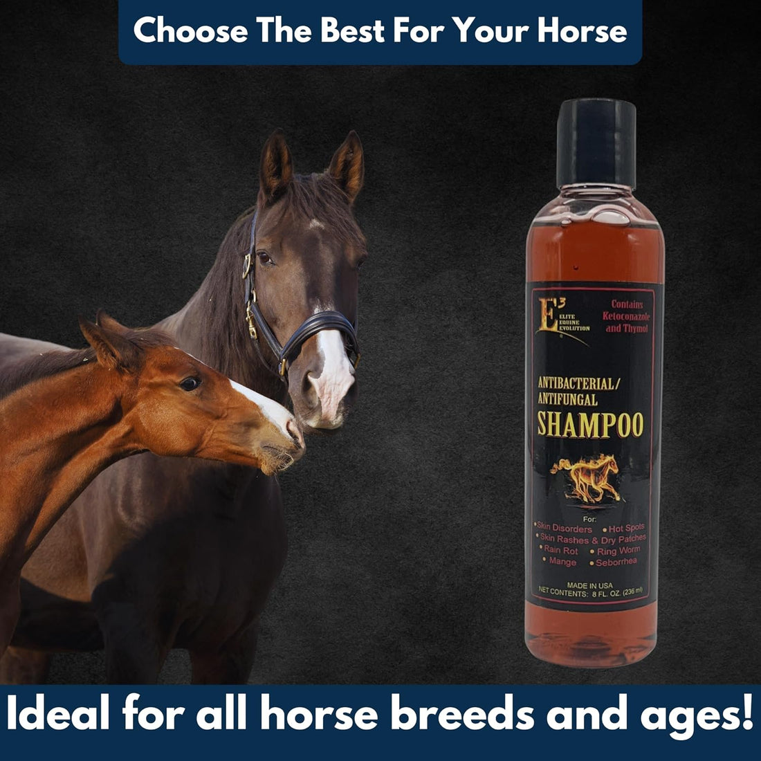 E3 Antifungal Ketoconazole and Thymol Skincare Shampoo for Horses