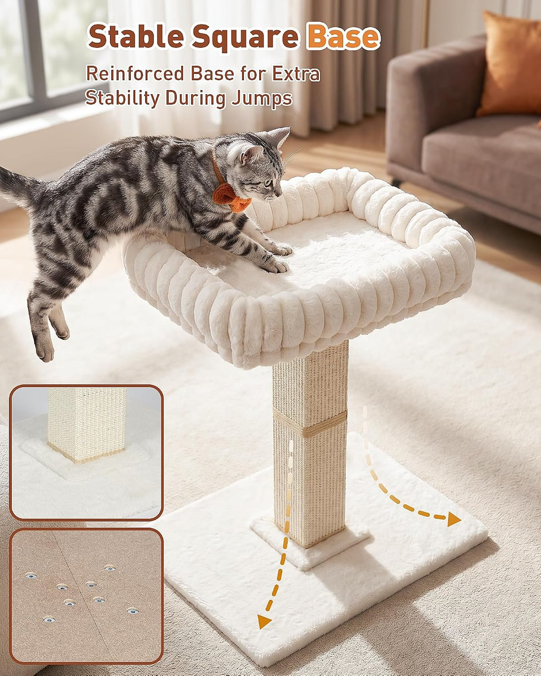Modern Cat Scratching Post with Top Plush Bed for Indoor Cats