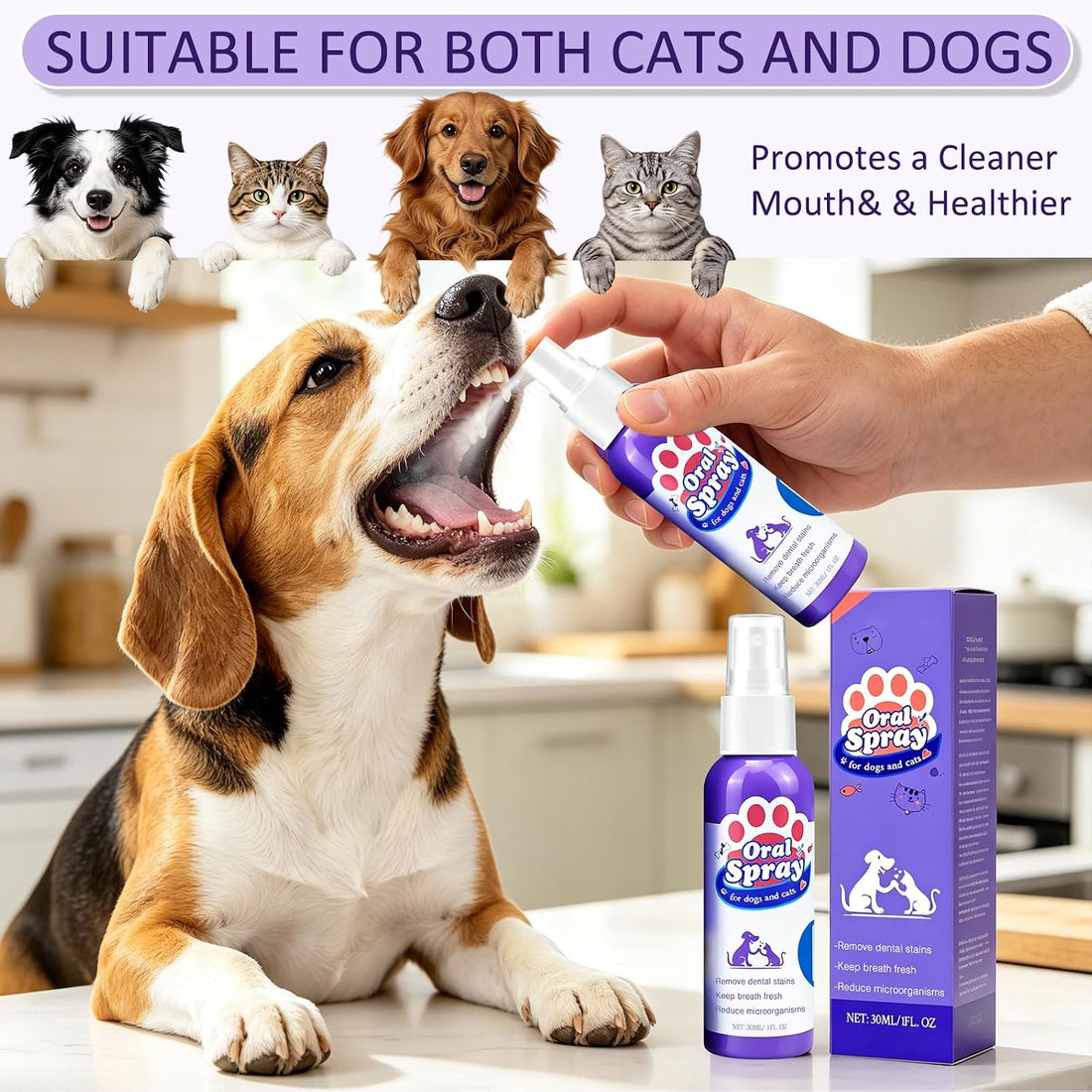 Wanban Pet Oral Spray, Teeth Cleaning Spray for Dogs and Cats