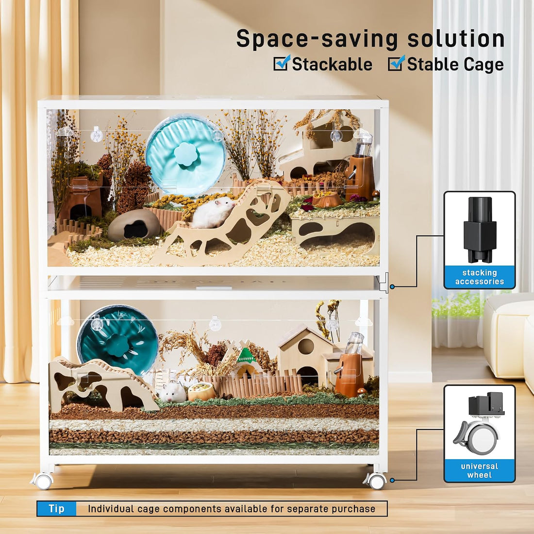 BUCATSTATE Hamster Cage 2.0, Large Hamster Enclosure (39in, White)