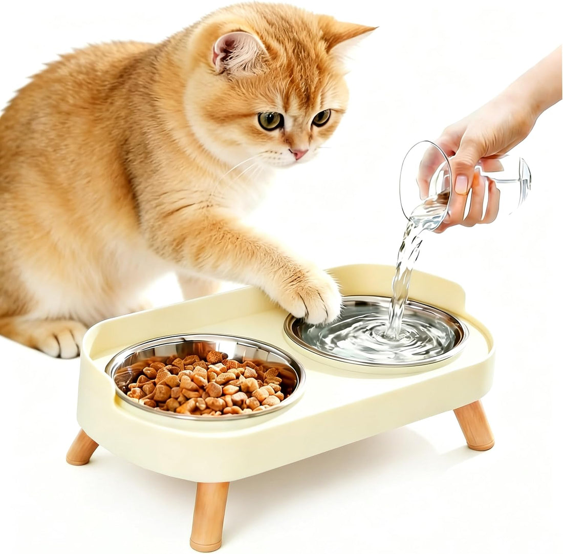 Elevated Cat Bowls, Raised Cats Food and Water Bowl Set for Indoor