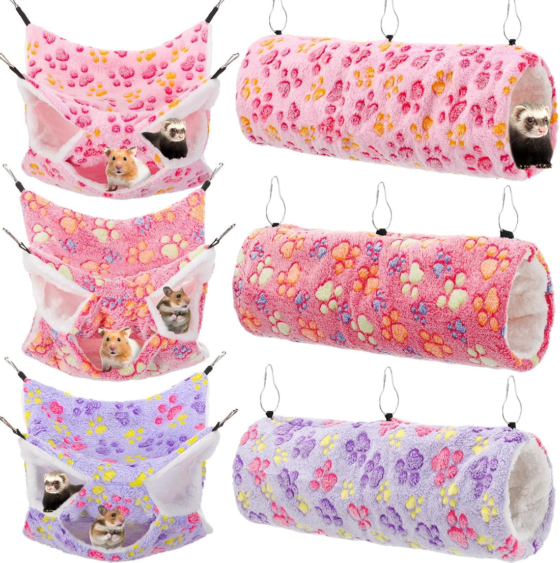 Sweetude 6 Pcs Rat Hammock Set Ferret Hanging Tunnel 3 Tier Guinea