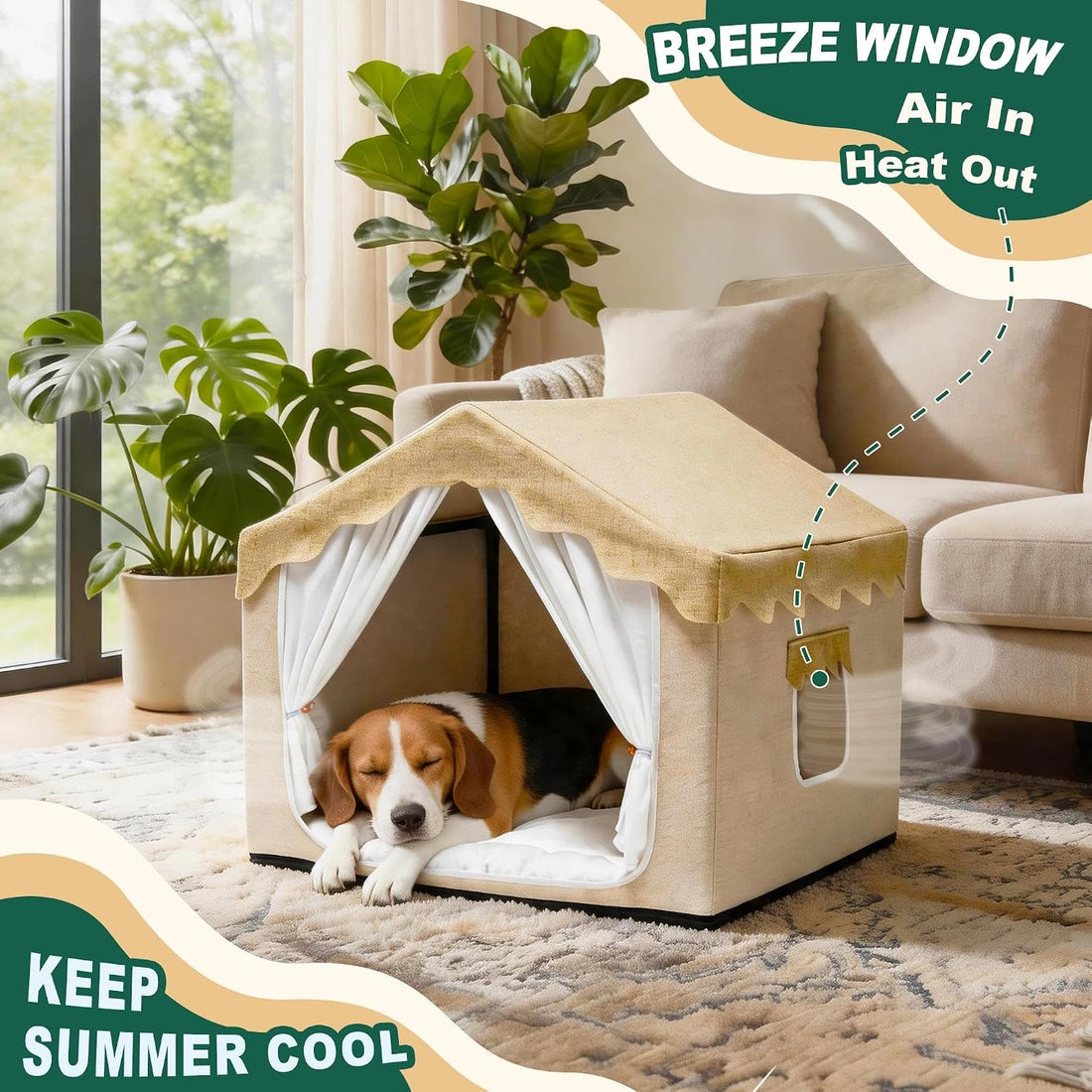 Boho Dog House Indoor, Soft Cozy Dog Cave for Medium & Large Dogs