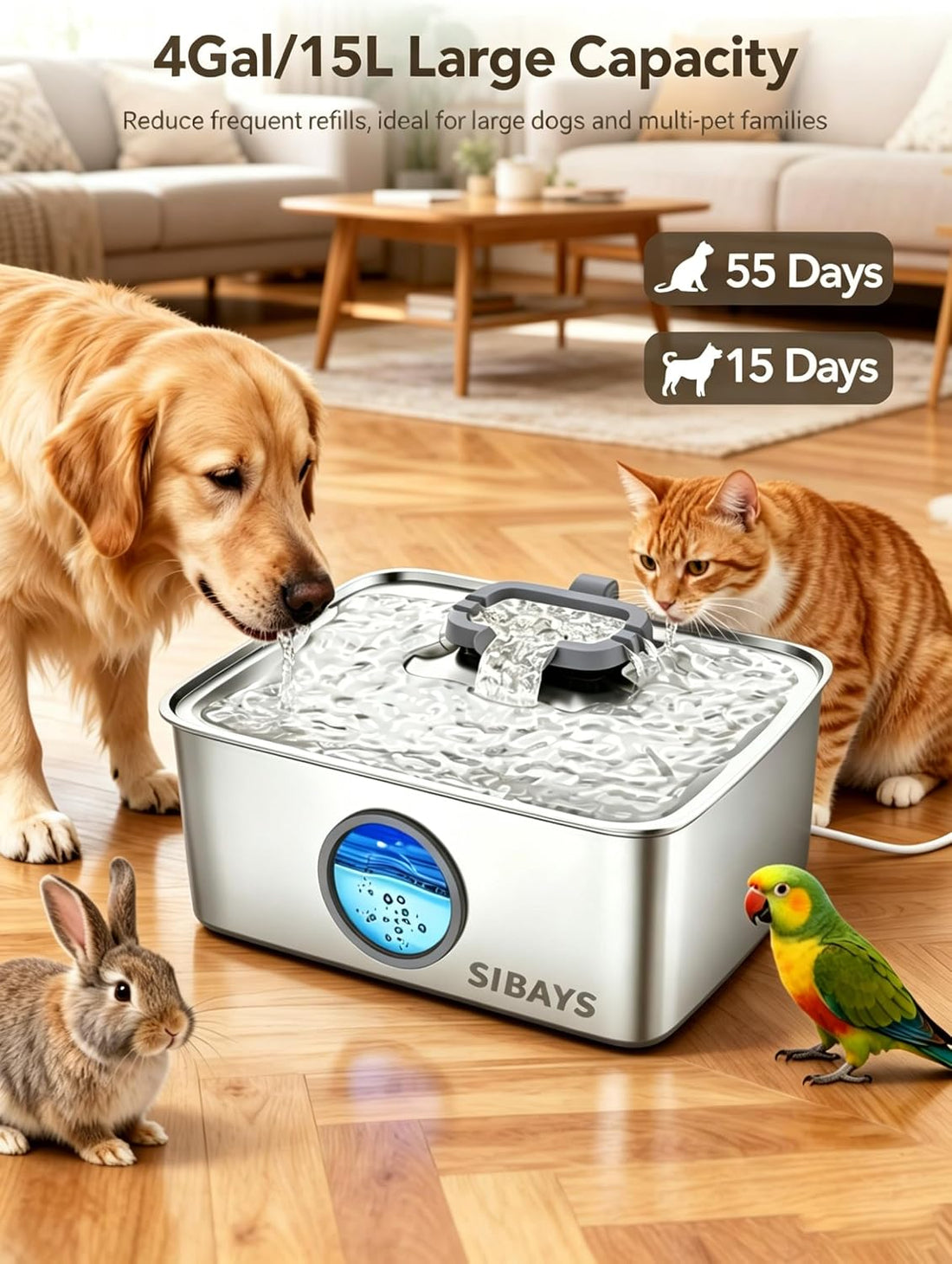 SIBAYS 4Gal/15L Dog Water Fountain