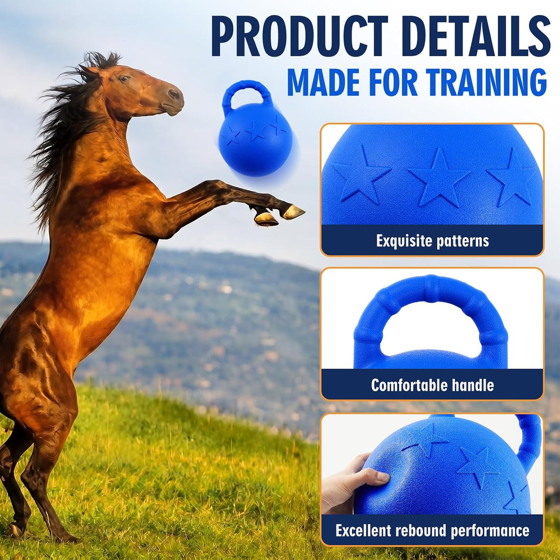 2 Pcs 10" Horse Herding Ball with Handle, Fruit Scented, Blue