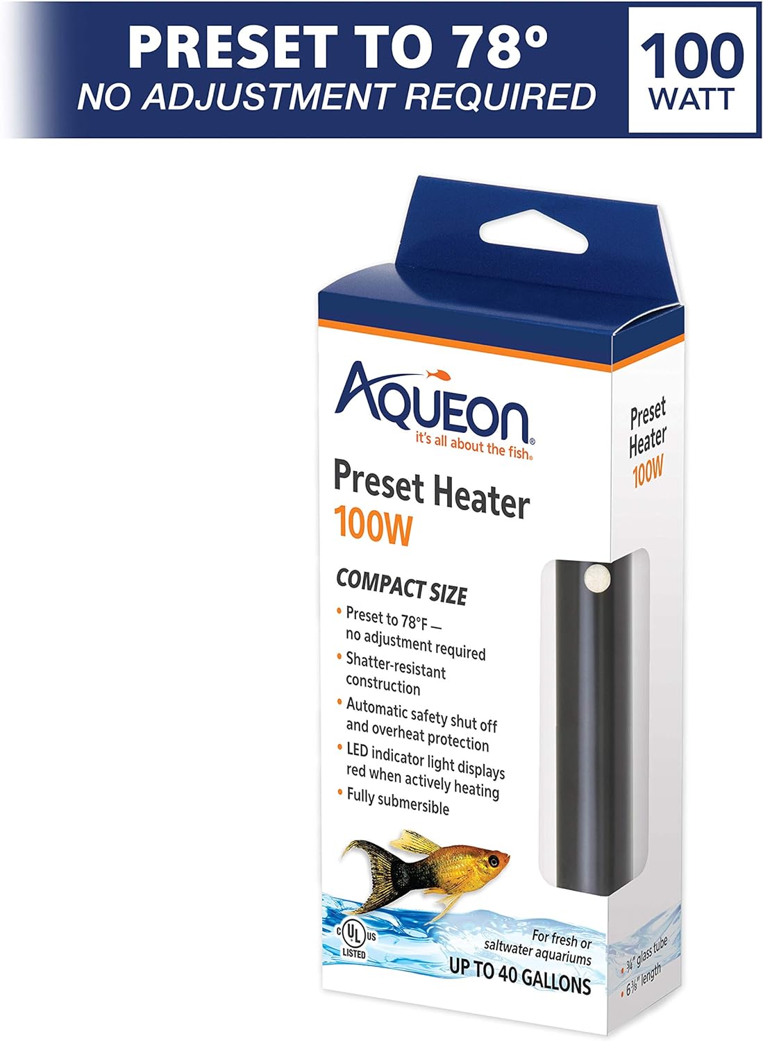 Aqueon Aquarium Fish Tank Preset Heater For Up To 40 Gallons