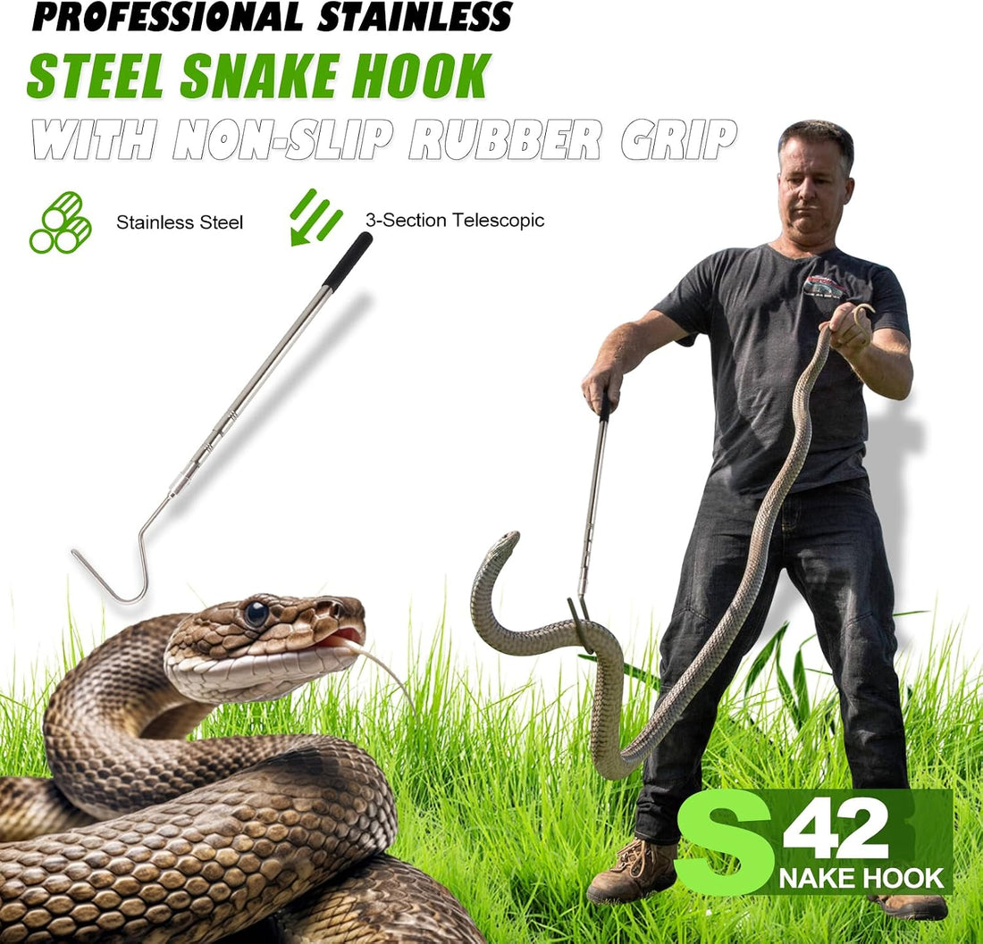 Snake Hook Grabber Catcher Tool Extensible Tongs Stick 42In
