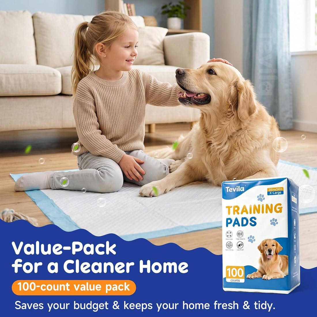 Extra Large Dog Pee Pads 100 Pack, Puppy Pads, Extra Absorbent
