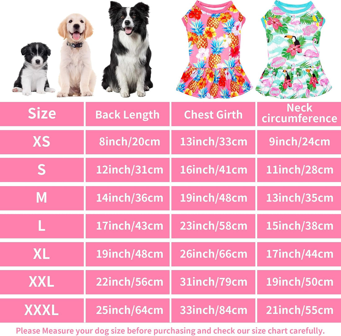 JpGdn 2PCS/Pack Hawaiian Dog Dresses Pink Green for Medium Dogs Girl