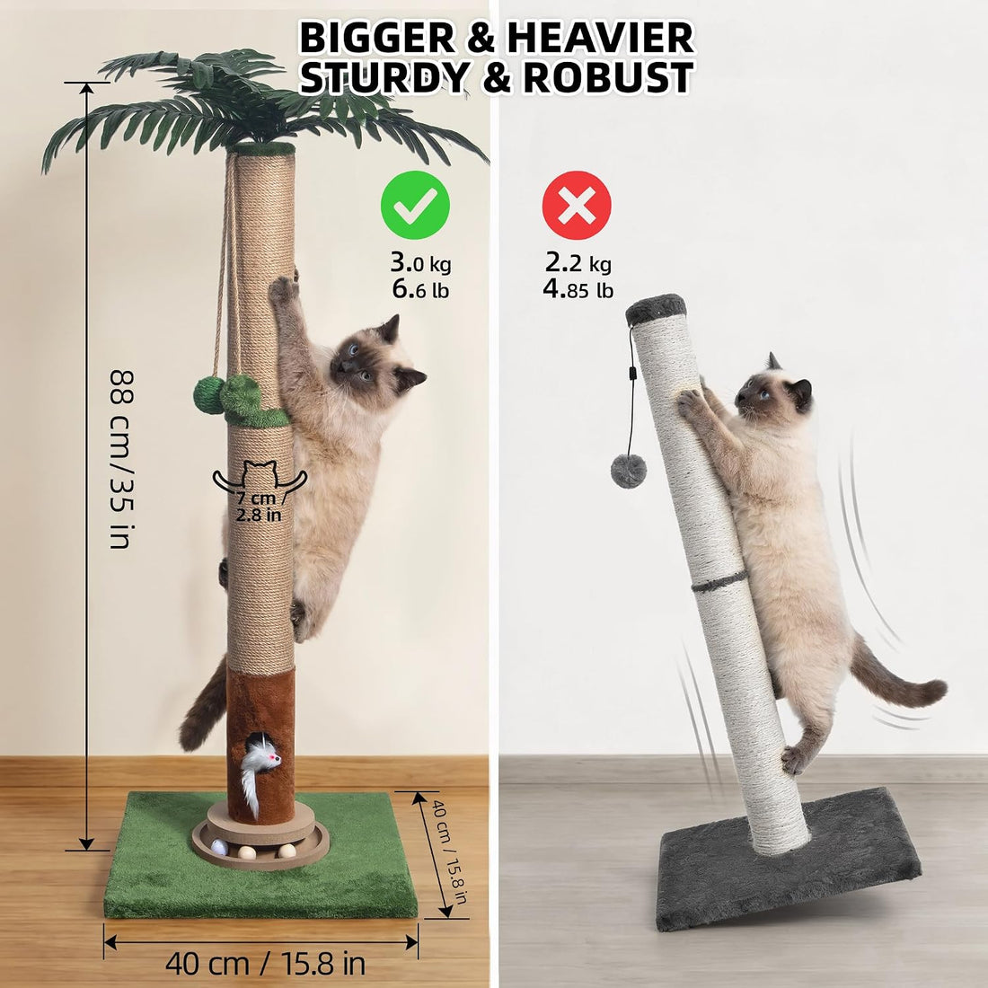 Fantasreen Cat Scratching Post 35'' Tall with Toy Mouse for Indoor
