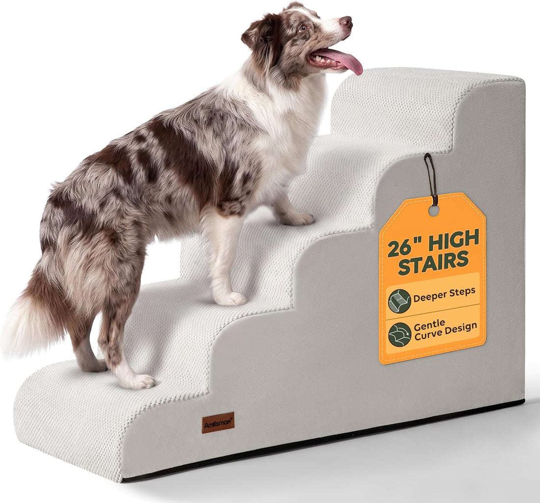 Dog Stairs for High Beds, 26" H 5-Step Pet Ramp for Small & Medium