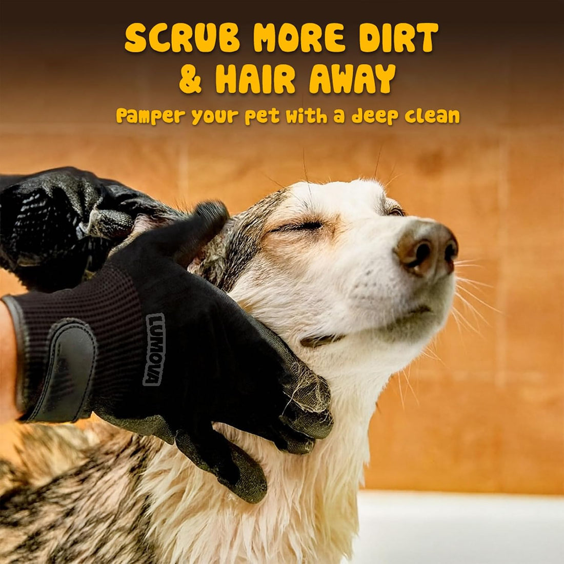 Pet Grooming Glove – Patented Rubber-Massage Shedding Bath & Hair