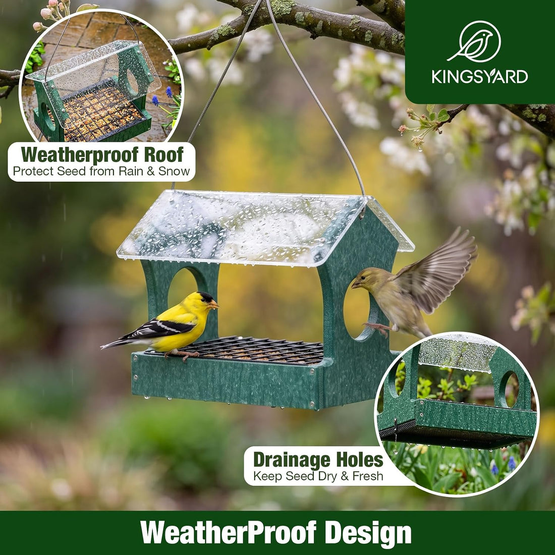 Kingsyard Rain-Resistant Platform Bird Feeder for Outdoor Hanging