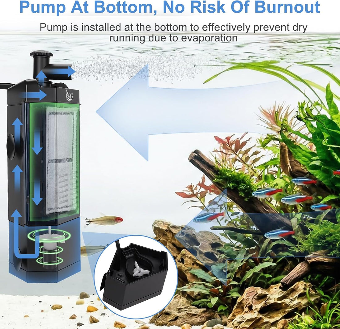 AQQA Internal Aquarium Filter for 2-10 Gallon Tank, Adjustable Flow