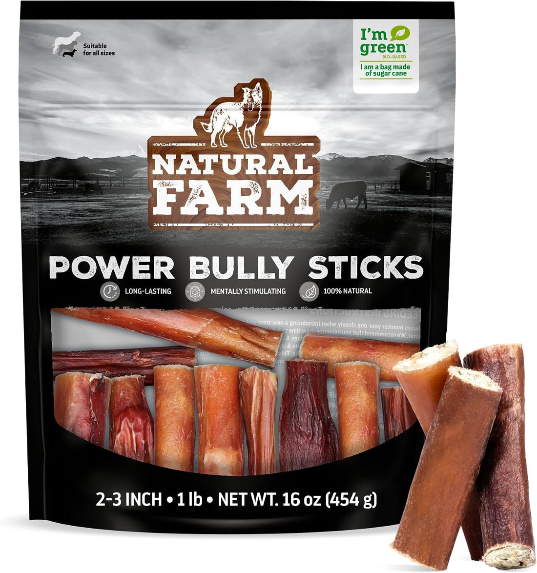Natural Farm Power Bully Sticks Dog Chews, 2-in-1 Power Chews