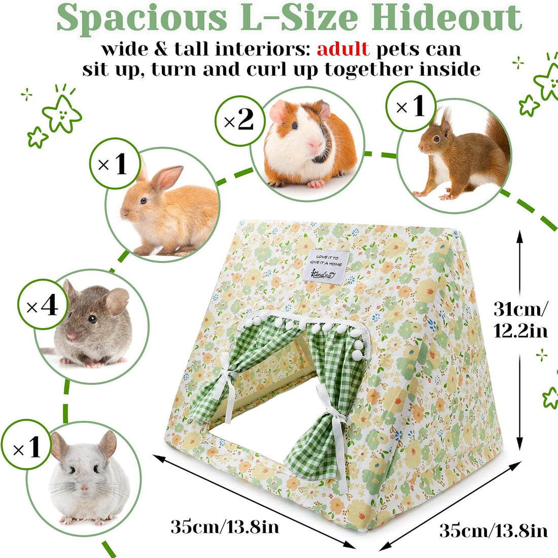 Jenvd Guinea Pig Hideout Large with Curtain