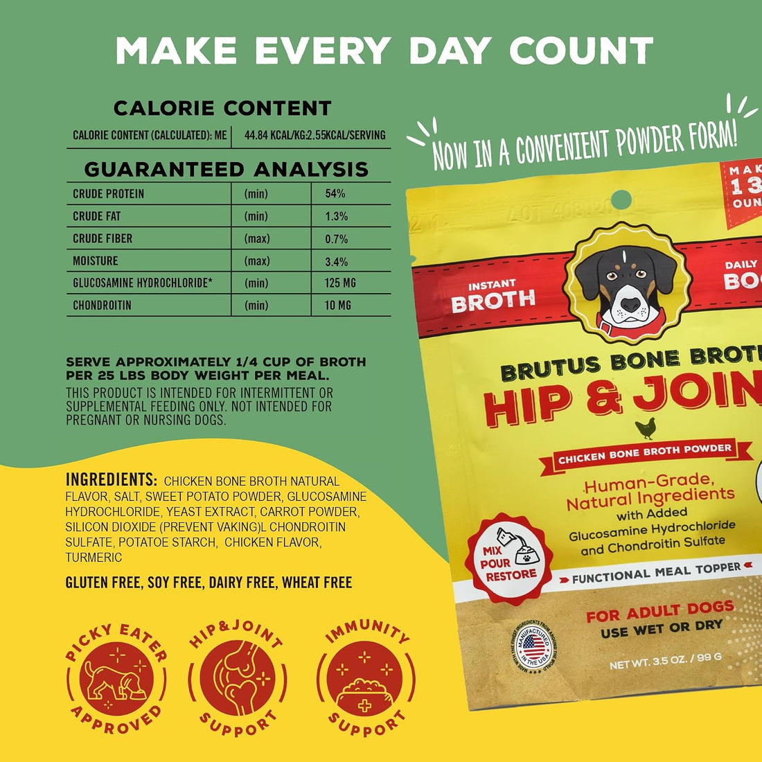 Brutus Broth Dog Food Topper - Instant Bone Broth Powder for Dogs