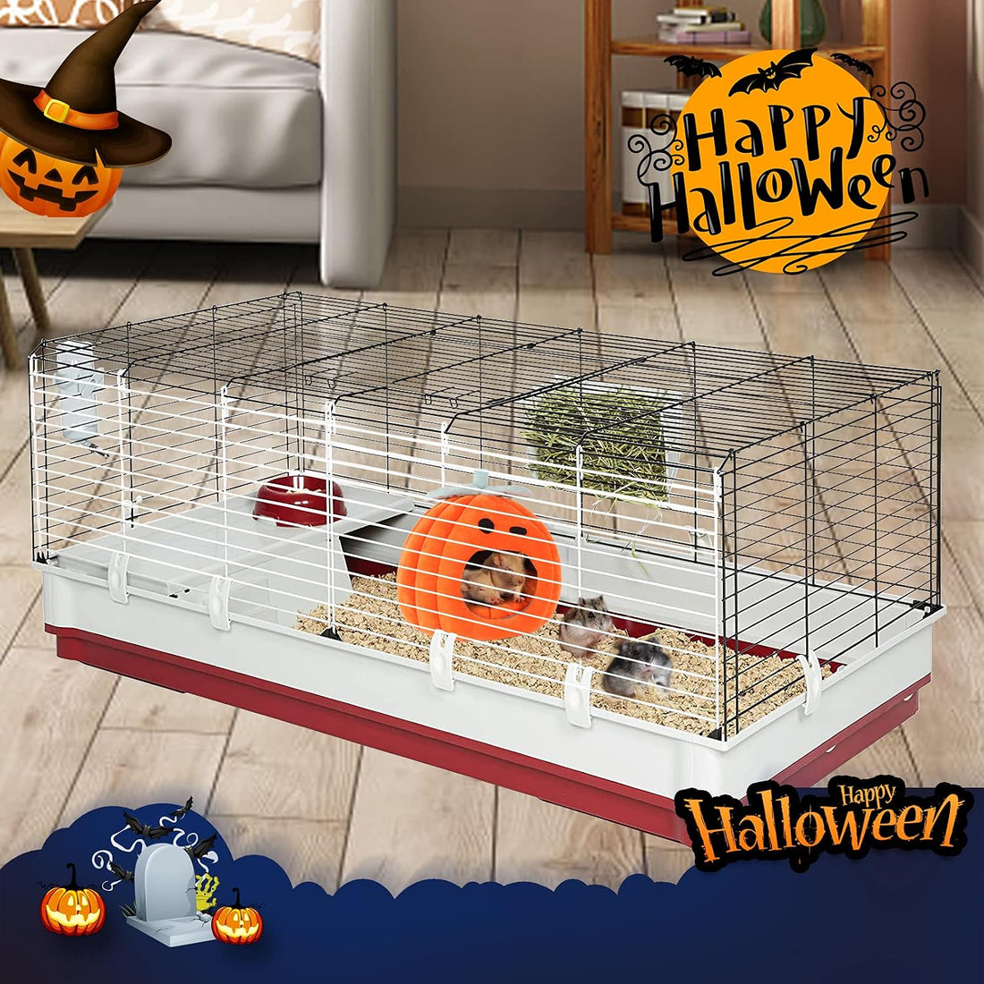 YUEPET Guinea Pig Bed, Warm Fleece Pumpkin Hideout