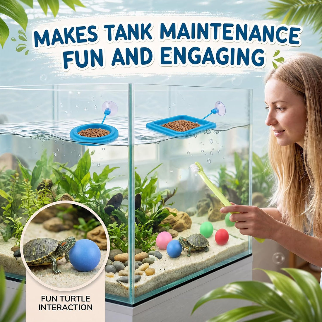 Sosation 11 Pcs Turtle Tank Accessories Turtle Brush Toy Cleaner