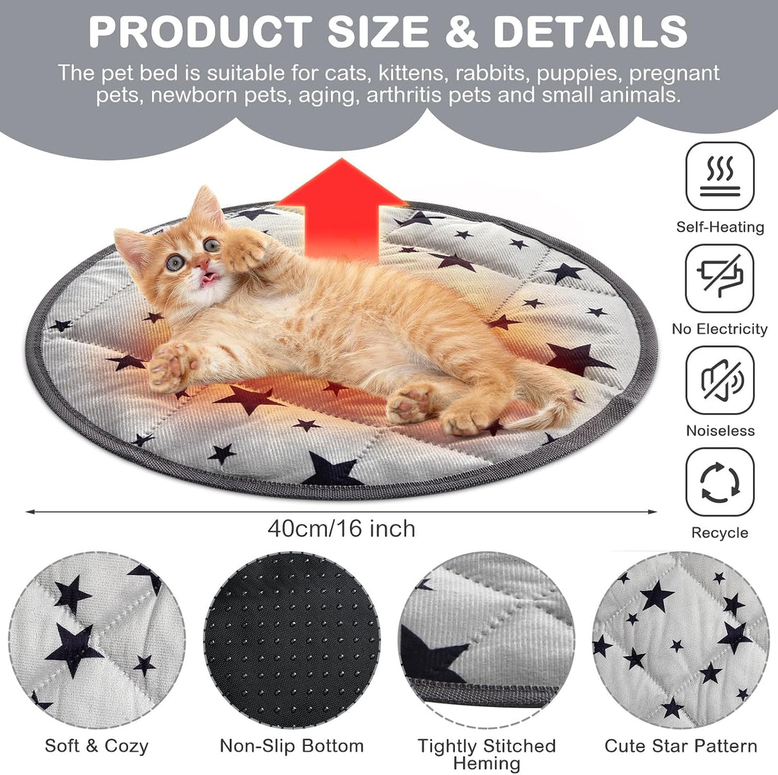 Namalu 4 Pack Self Warming Cat Bed Self Heating Cat Mat Star Pattern