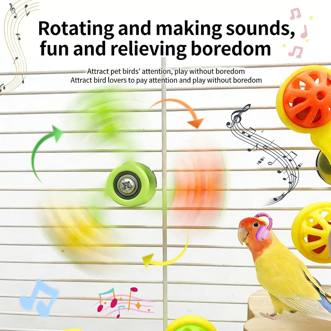 Bird Toys for Parakeets, Wheel Spinning Parrot Toy with Bells