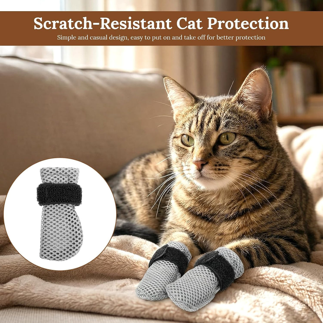 4 Pcs Cat Booties Anti Scratch Mittens Gloves Mesh Cat Claw Covers