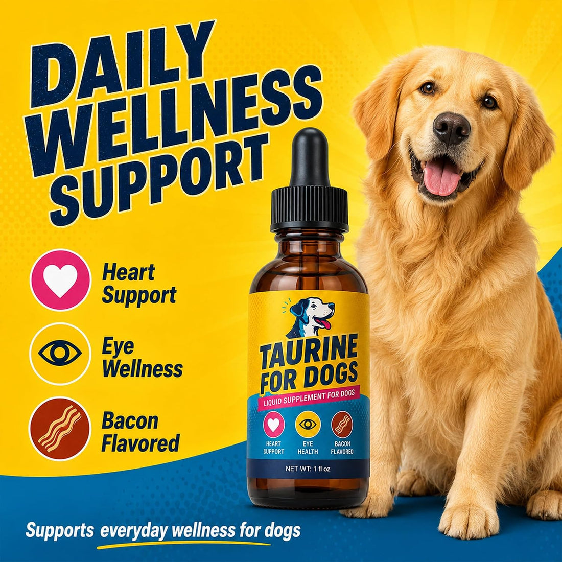 Taurine for Dogs Liquid Supplement, Bacon, 1 fl oz