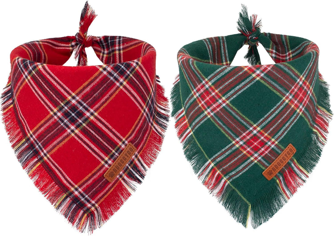 ADOGGYGO Fall Dog Bandana, Brown Plaid Thanksgiving Bandanas for Dogs