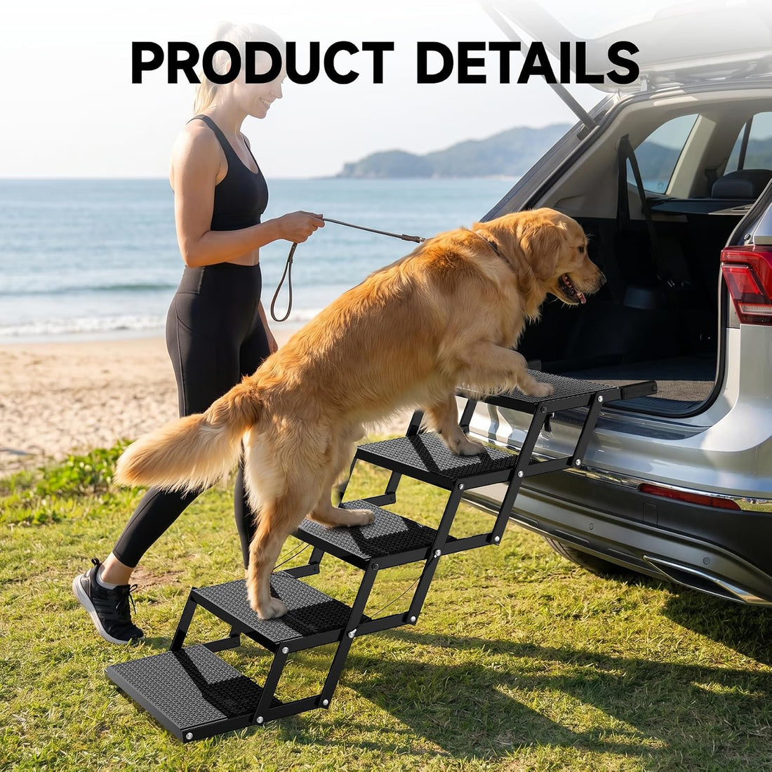 5-Step Dog Stairs for Car, Foldable Pet Steps for Large Dogs