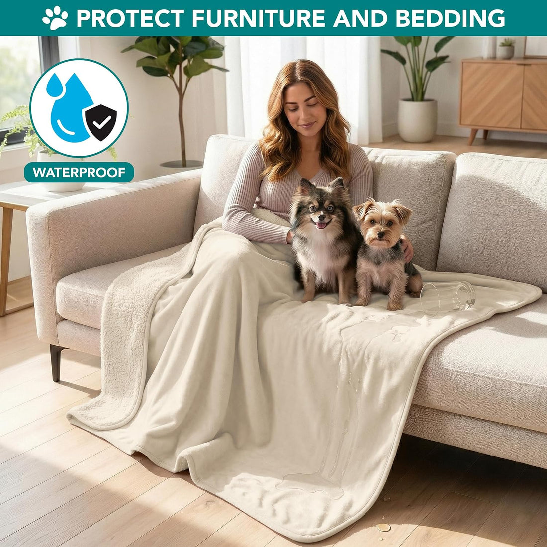 PetAmi Waterproof Dog Blanket Puppy Cat Large Couch Cover 40x60 Beige