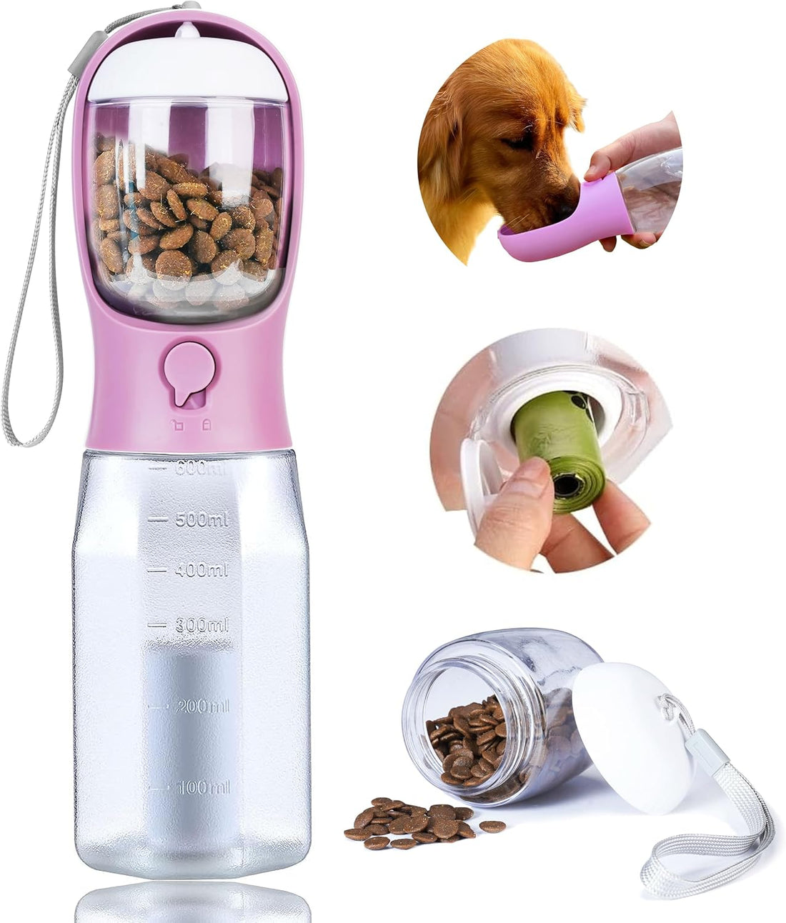 Dog Water Bottle with Food Container