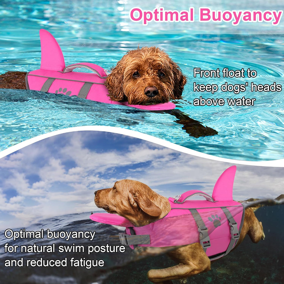 Dogcheer Dog Life Jacket Shark with Rescue Handle