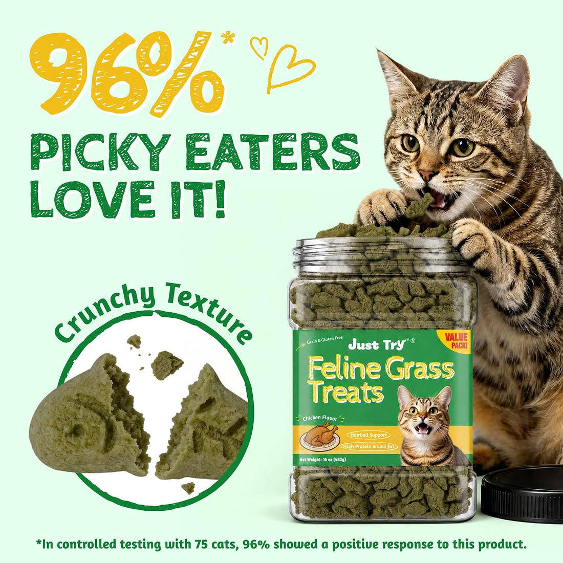Just Try 16 oz Feline Grass Treats Chicken Flavor Hairball Treats