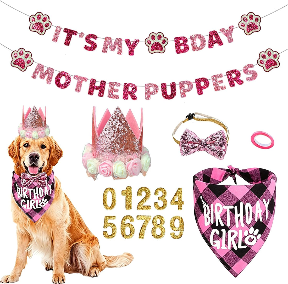Dog Birthday Party Supplies, Pink Birthday Girl Dog Bandana