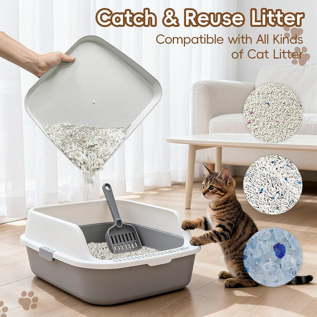 Elevated Litter Box Ramp/Steps for Kittens & Old Cats,Washable Litter