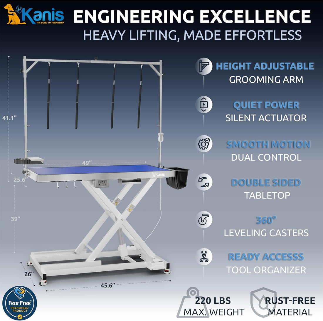61" Dog Bathing Station, LEFT RAMP + 49" Electric Dog Grooming Table