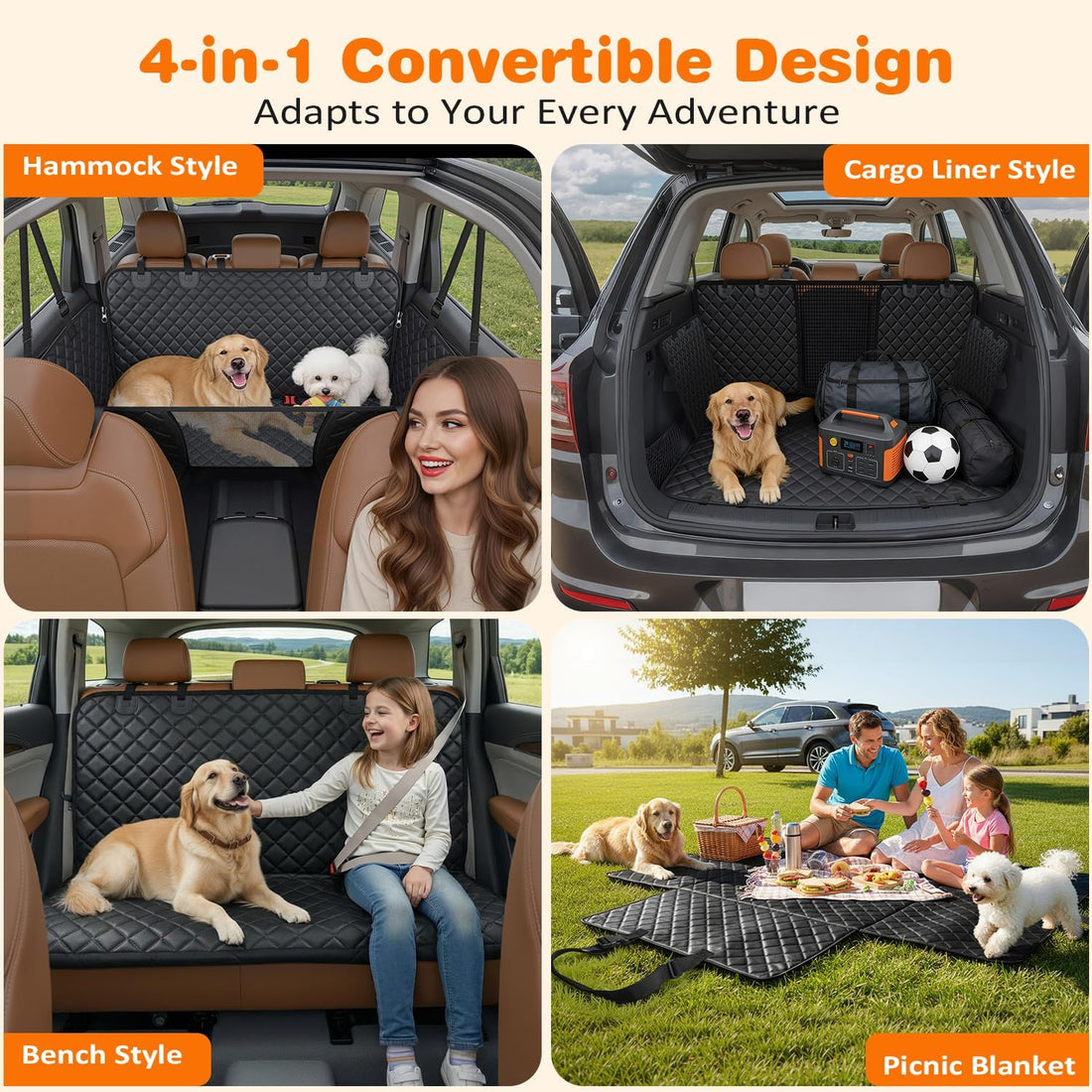 URPOWER 4 in 1 Dog Car Seat Cover for Back Seat