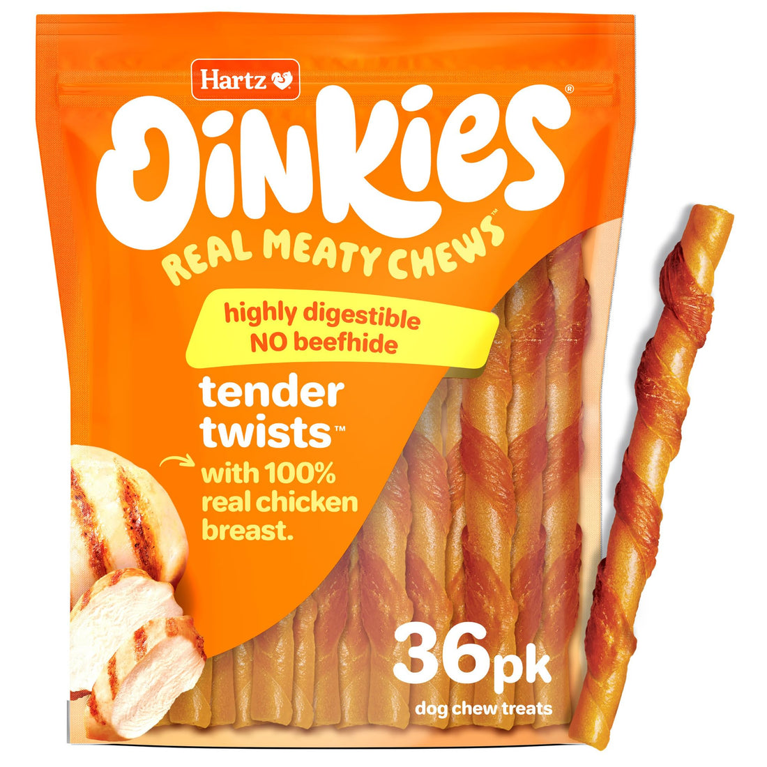 Hartz Oinkies Tender Twists Rawhide‑Free Dog Chews with Real Chicken