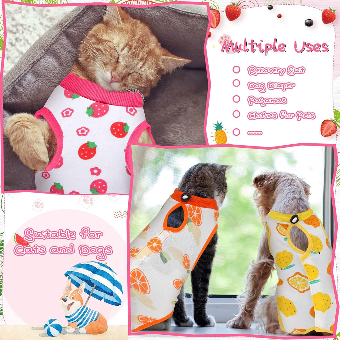 Nuanchu 3 Pieces Cat Recovery Suit Kitten Recovery Suit E-Collar