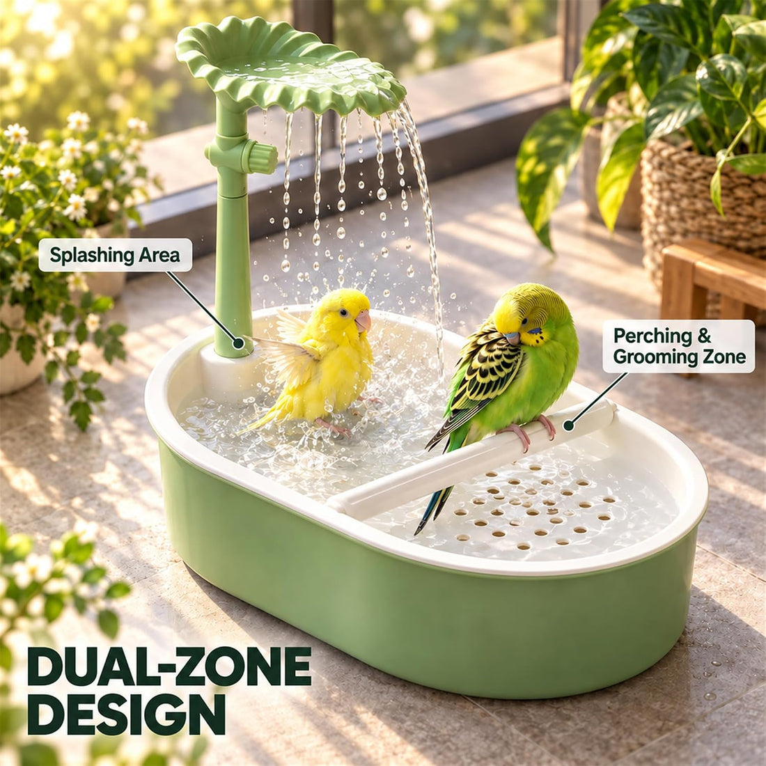 Bird Shower, Parrot Shower Fountain, Adjustable Water Flow