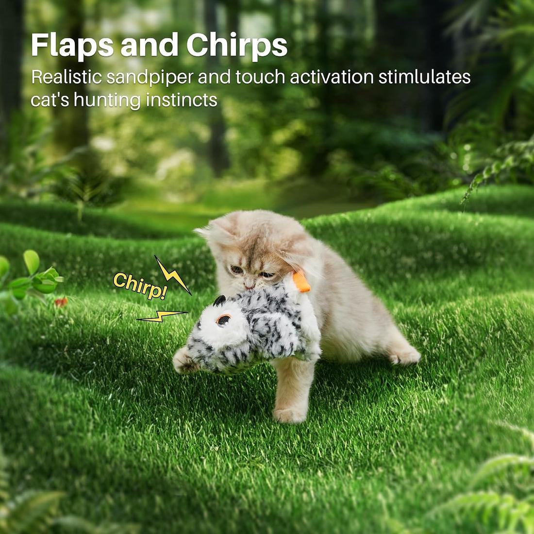 Potaroma Flapping Owl Cat Toys, Lifelike Bird Chirp