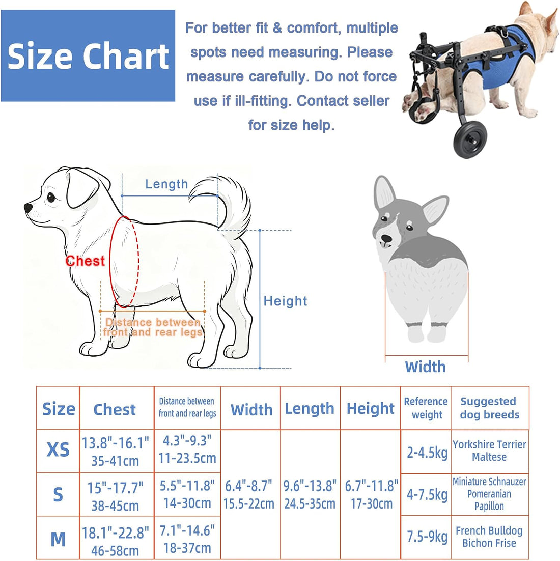 Dog Wheelchair for Back Legs, Adjustable Support for Small Dogs, M