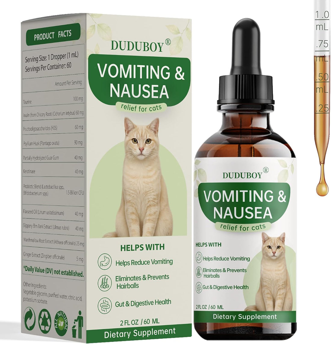 Vomit Remedy & Anti Nausea for Cats,with Probiotics&Herbs for Upset