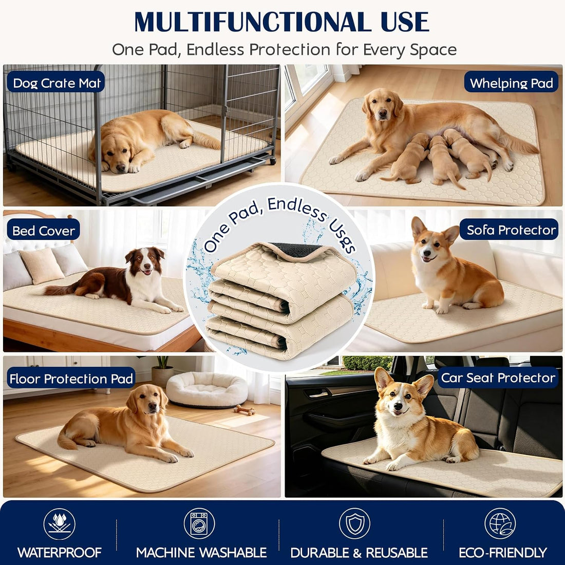 2 Pack Washable Pee Pads for Dogs, 36" x 36"