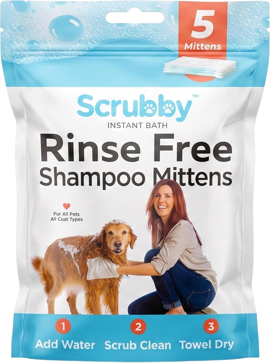 ScrubbyPet No Rinse Pet Wipes- Use Pet Bathing