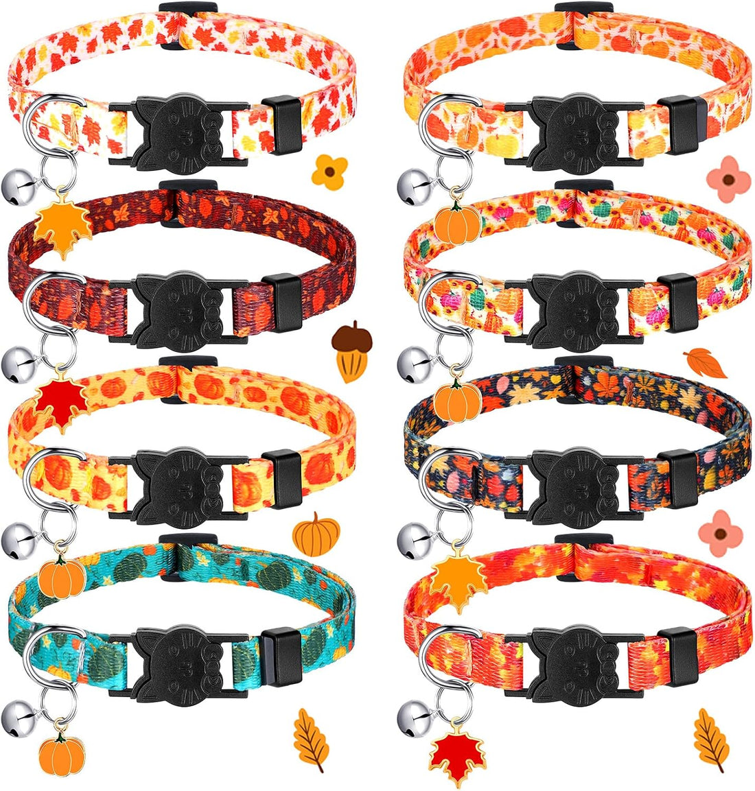 Sanwuta 8 Pcs Halloween Cat Collars Breakaway with Bell
