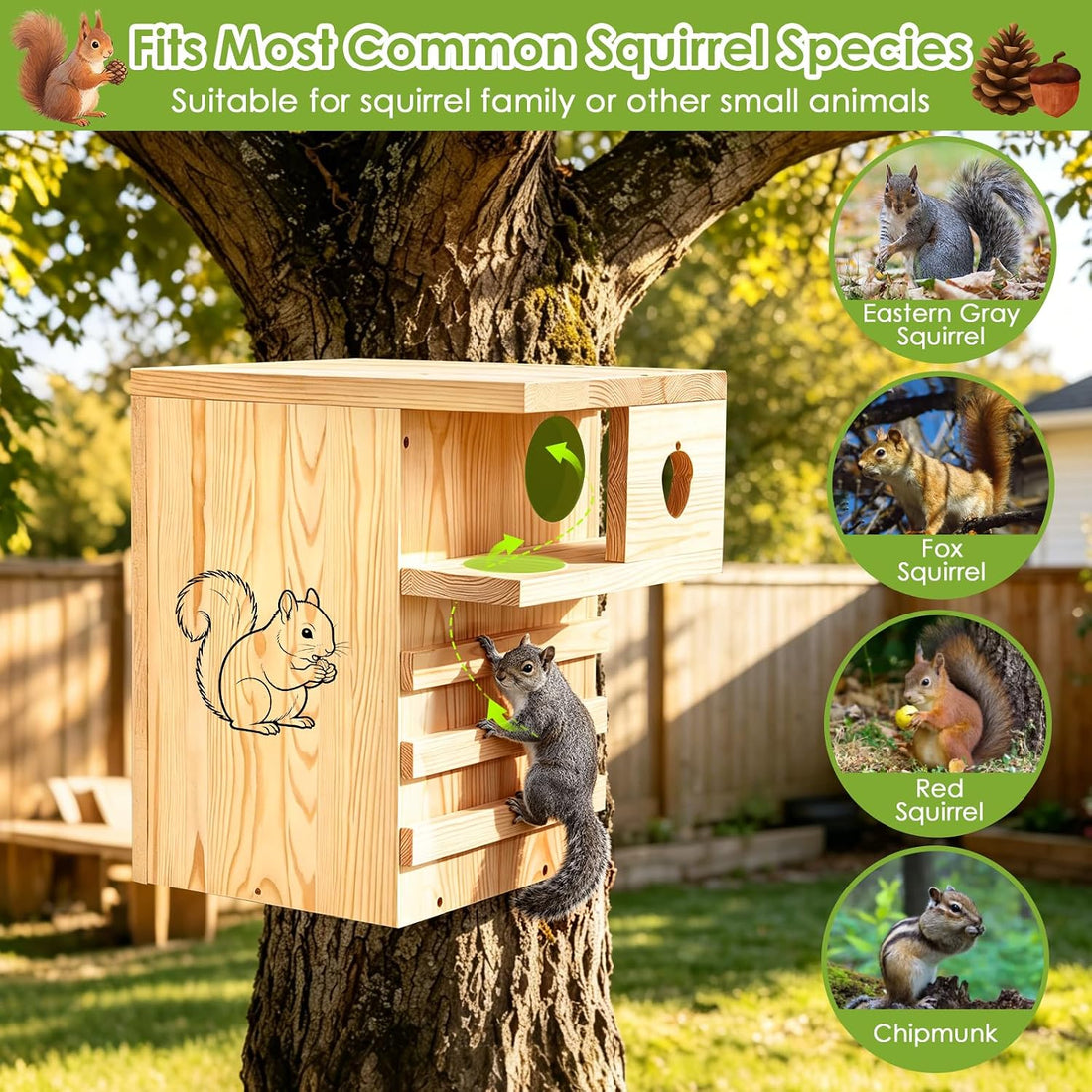 Squirrel House for Outside with Predator Guard,16.5" Squirrel Nesting