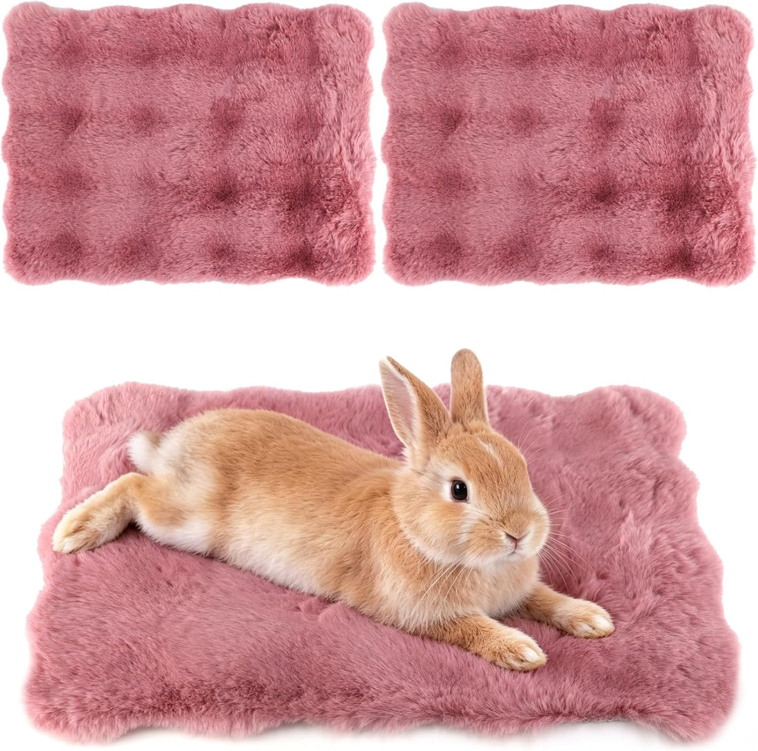 2 Pack Rabbit Mat, Soft Plush Bunny Bedding with Non-Slip Bottom