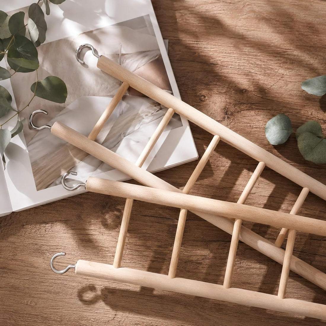 3 Pcs Natural Wooden Bird Cage Ladder Set 6 Step/7 Step/8 Step