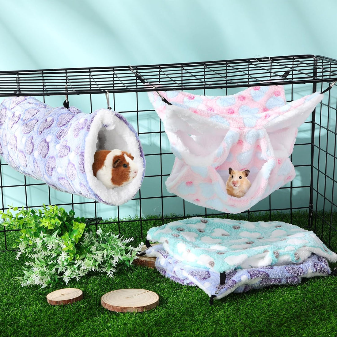 Sweetude 6 Pcs Rat Hammock Set Ferret Hanging Tunnel 3 Tier Guinea